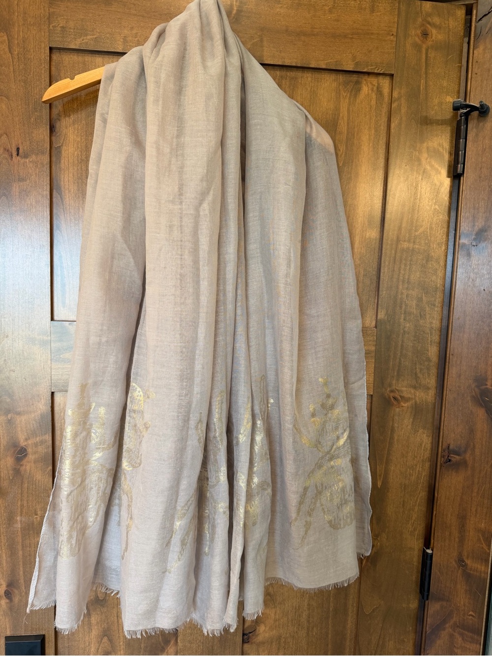 India Hicks Beige Scarf with Gold Floral Accent